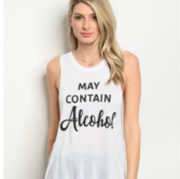 Tops - Novelty muscle T shirt says "May contain alchol"